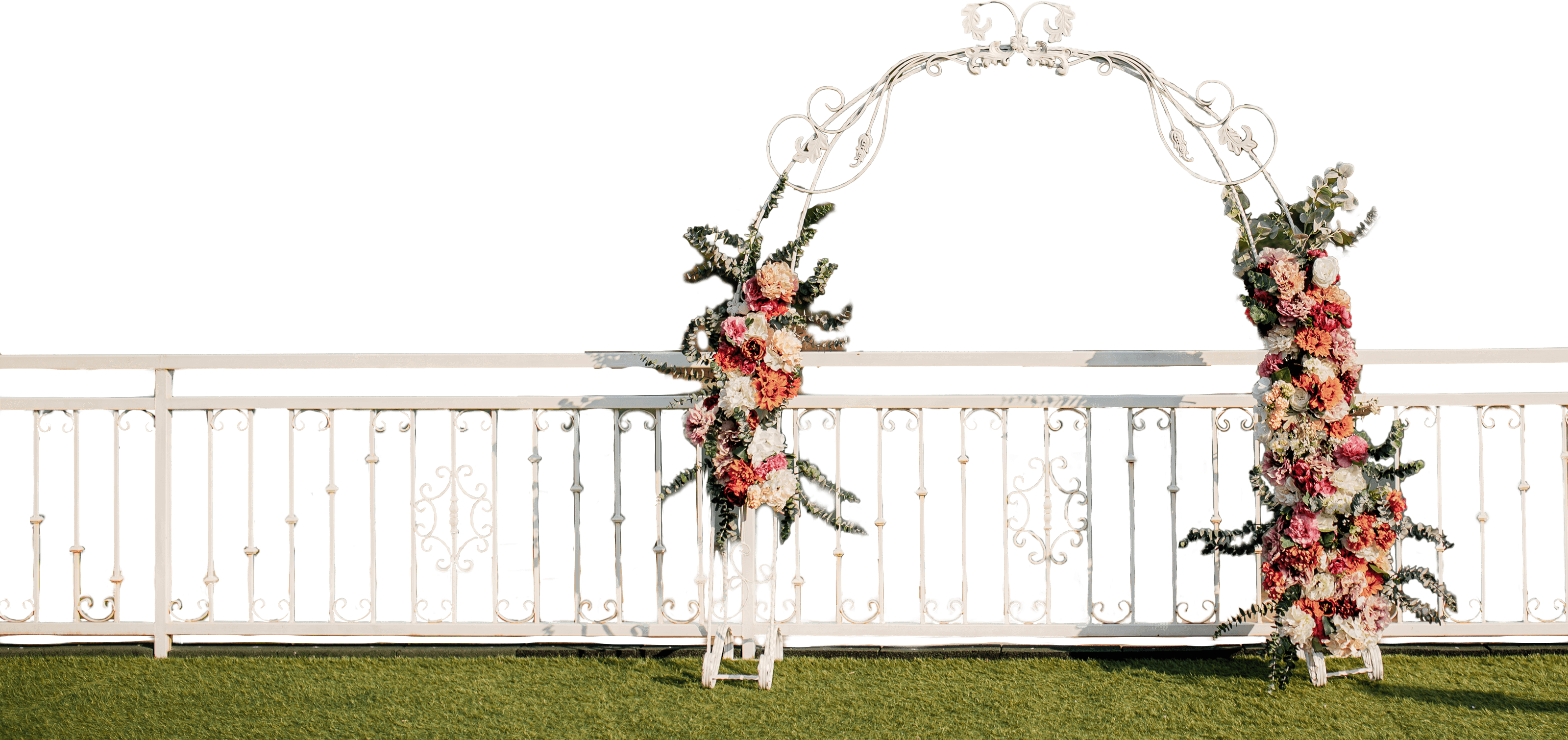 Wedding arch on the terrace overlooking the reservoir