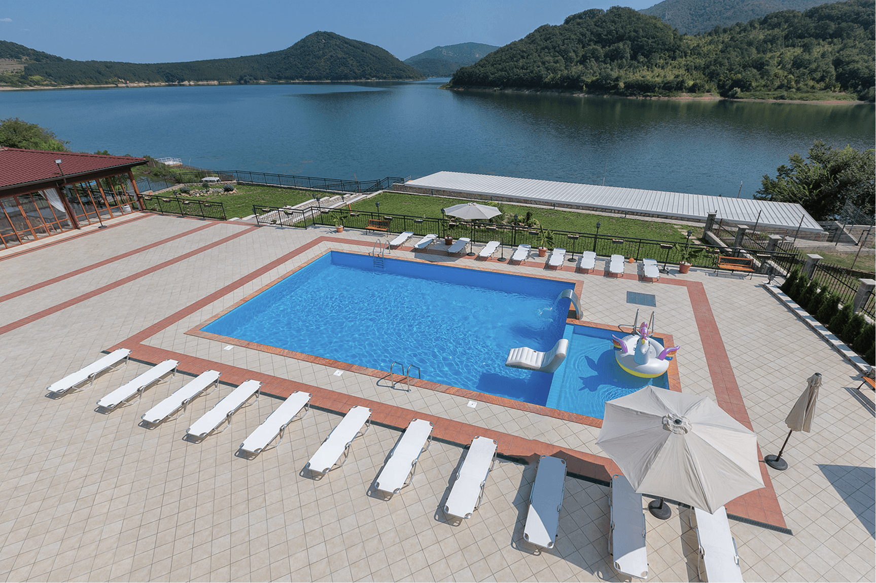 View of the pool and reservoir from the veranda