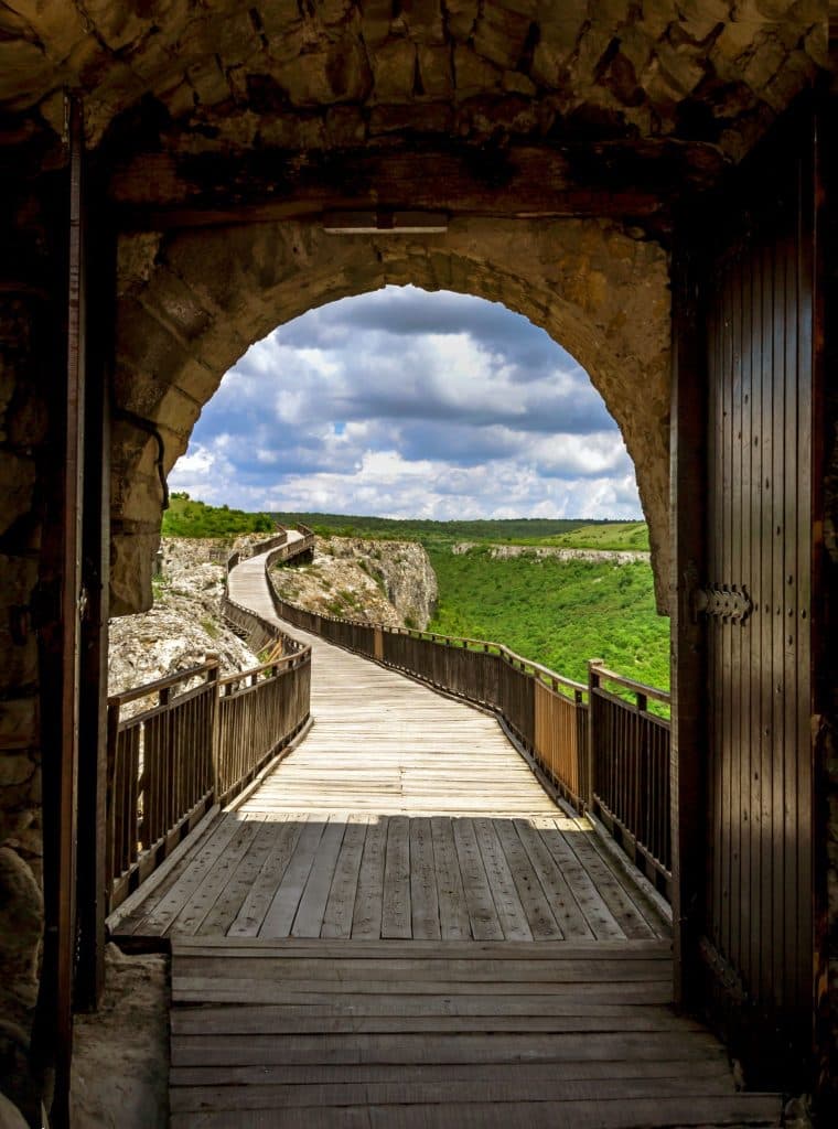 View from the fortress’s Main Gate towards the bridge over the isthmus