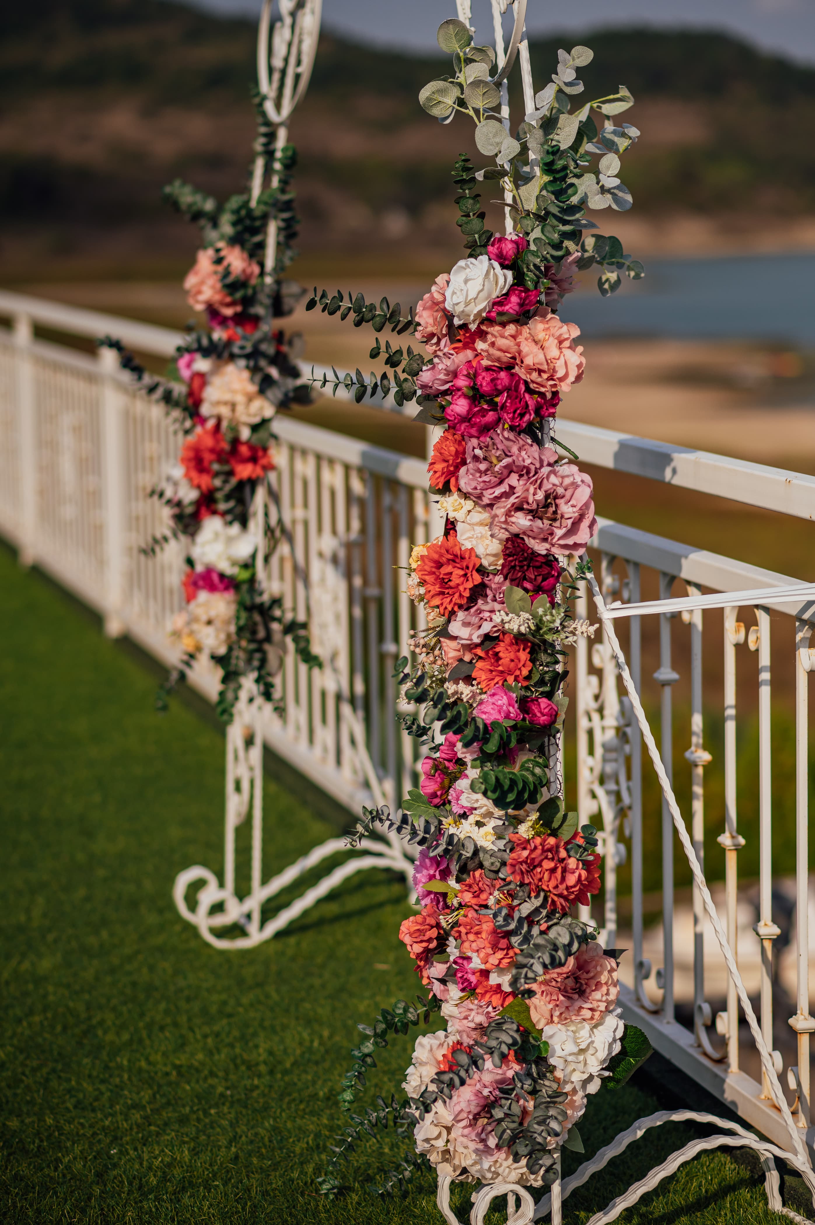 Floral decoration along the terrace railing